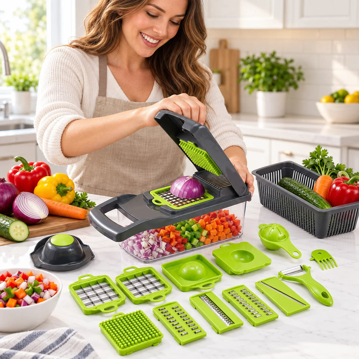 Multi Functional Vegetable Chopper With Interchangeable Stainless Steel Blades