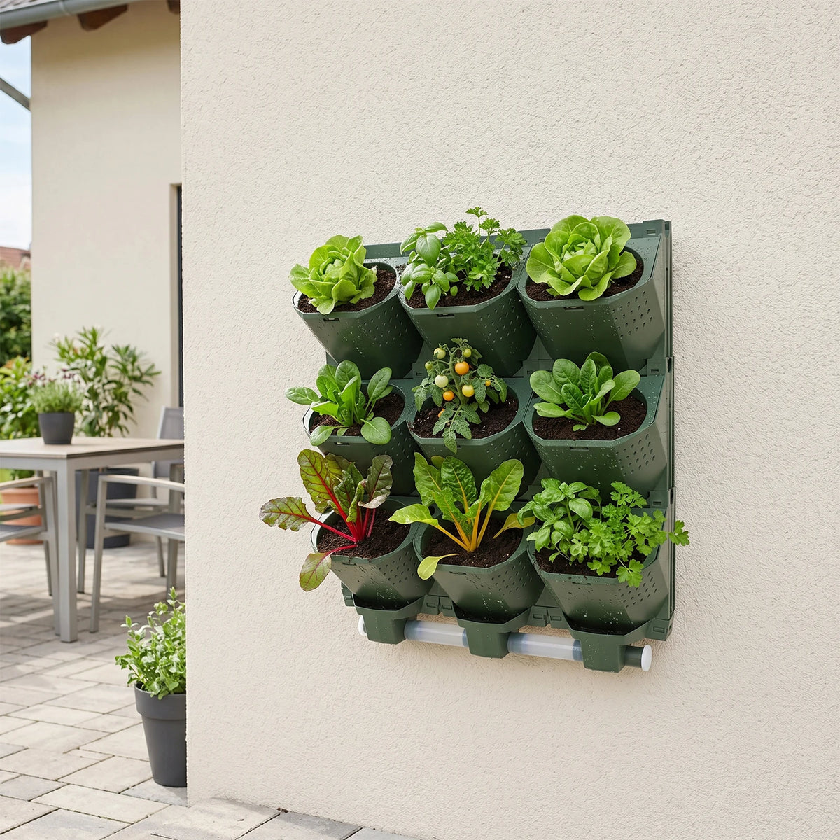 Modular 9 Pot Wall Planter With Drainage Trays Vertical Garden