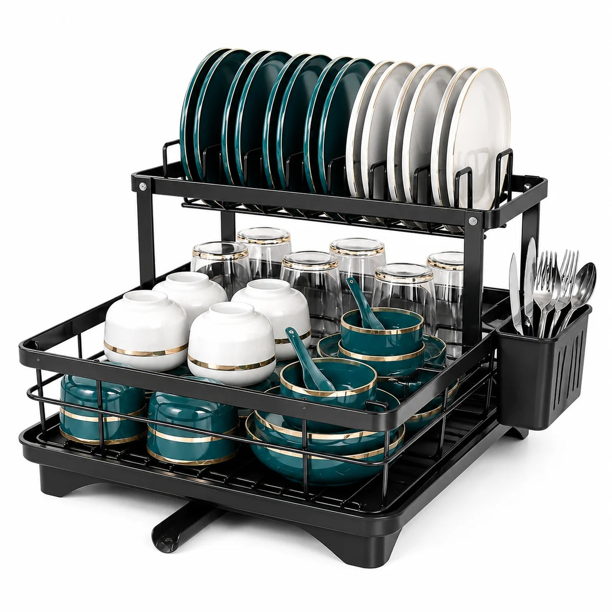 AEHOME Two Tier Kitchen Countertop Storage Rack With Drain Tray