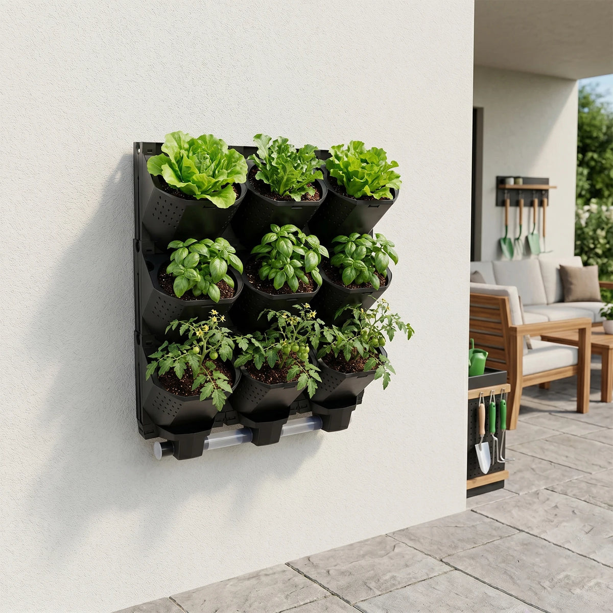Modular 9 Pot Wall Planter With Drainage Trays Vertical Garden