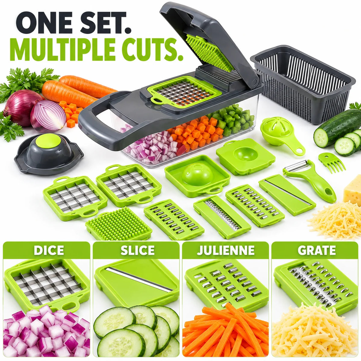 Multi Functional Vegetable Chopper With Interchangeable Stainless Steel Blades