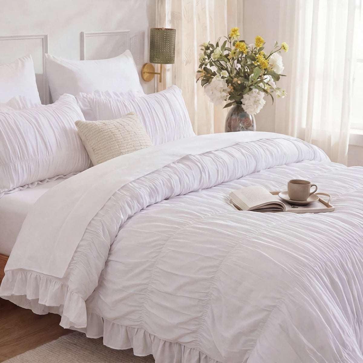 Soft Microfiber Ruffle Ruched Duvet Cover Set With Boho Charm