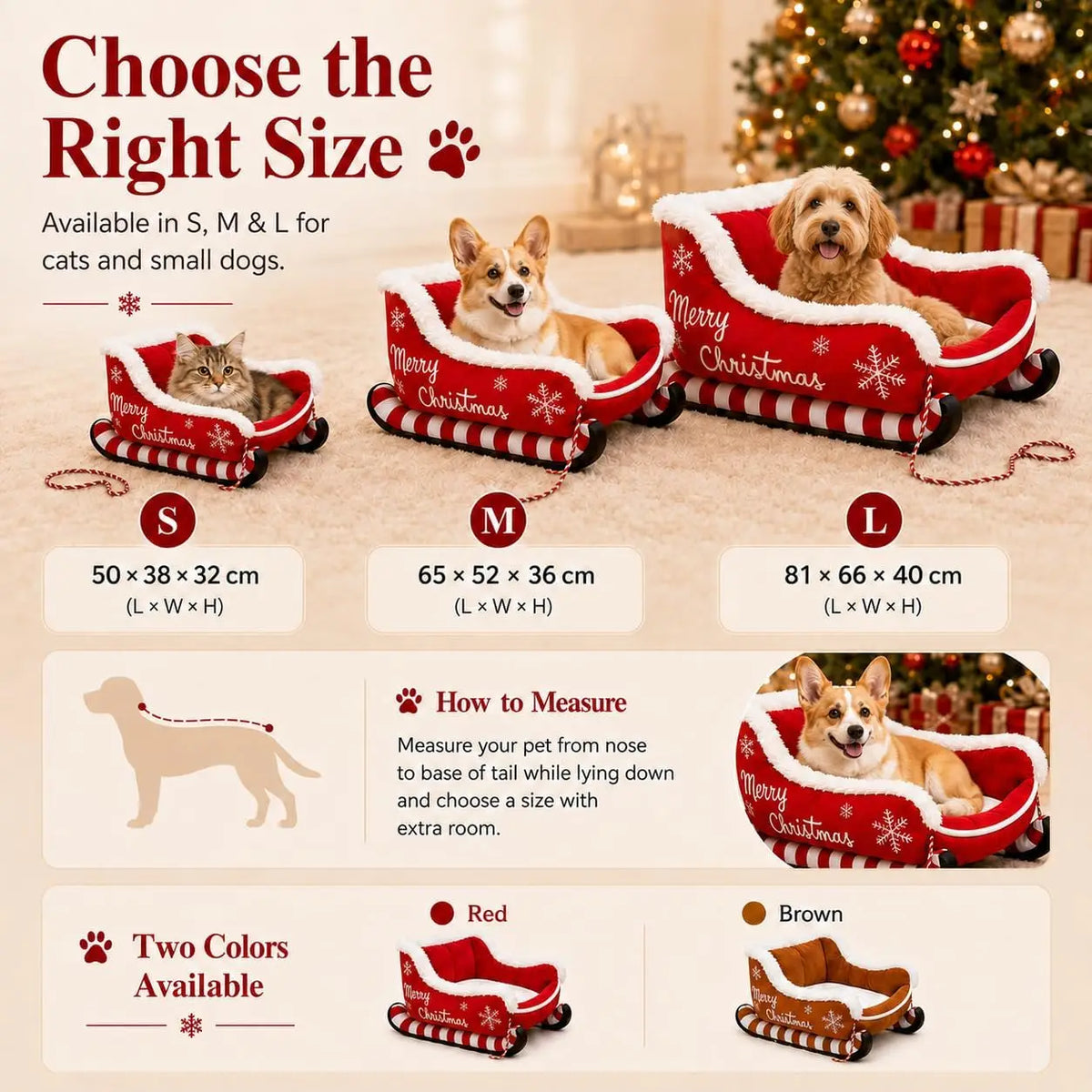 Christmas Plush Sleigh Shaped Calming Pet Sofa Bed
