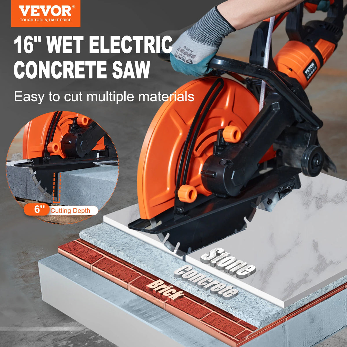 SucceBuy Electric Concrete Saw With Adjustable Wet Cutting Depth