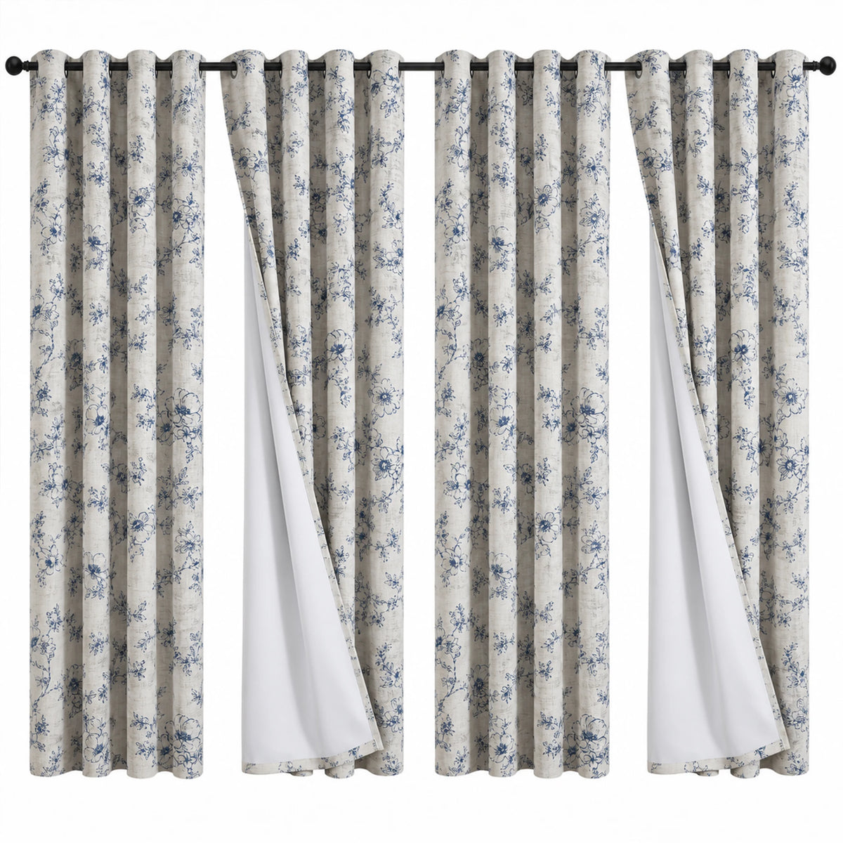 Floral Print Blackout Curtains With Thermal Insulation And Grommets