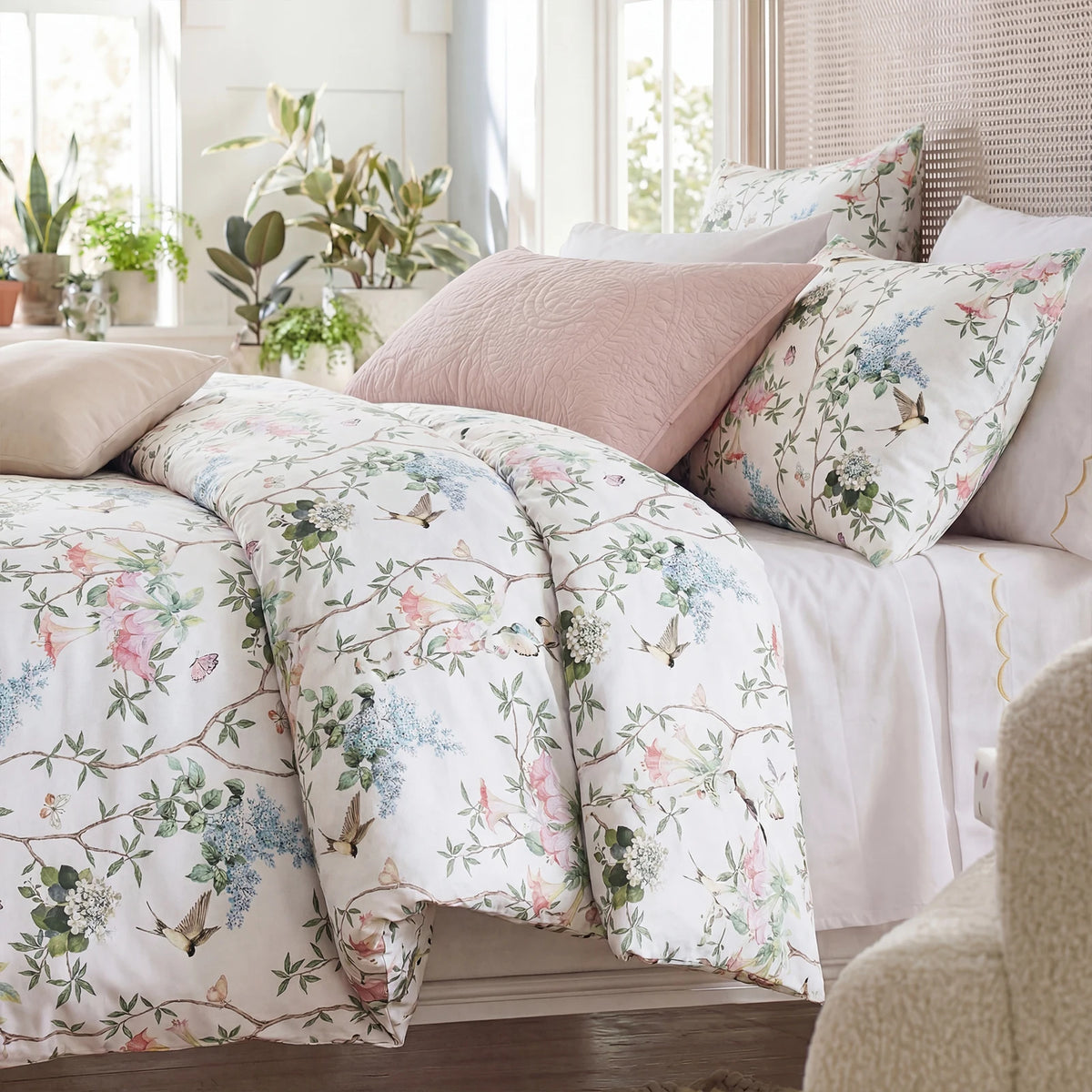 Vintage Floral Cotton Duvet Cover Set With Zipper Closure