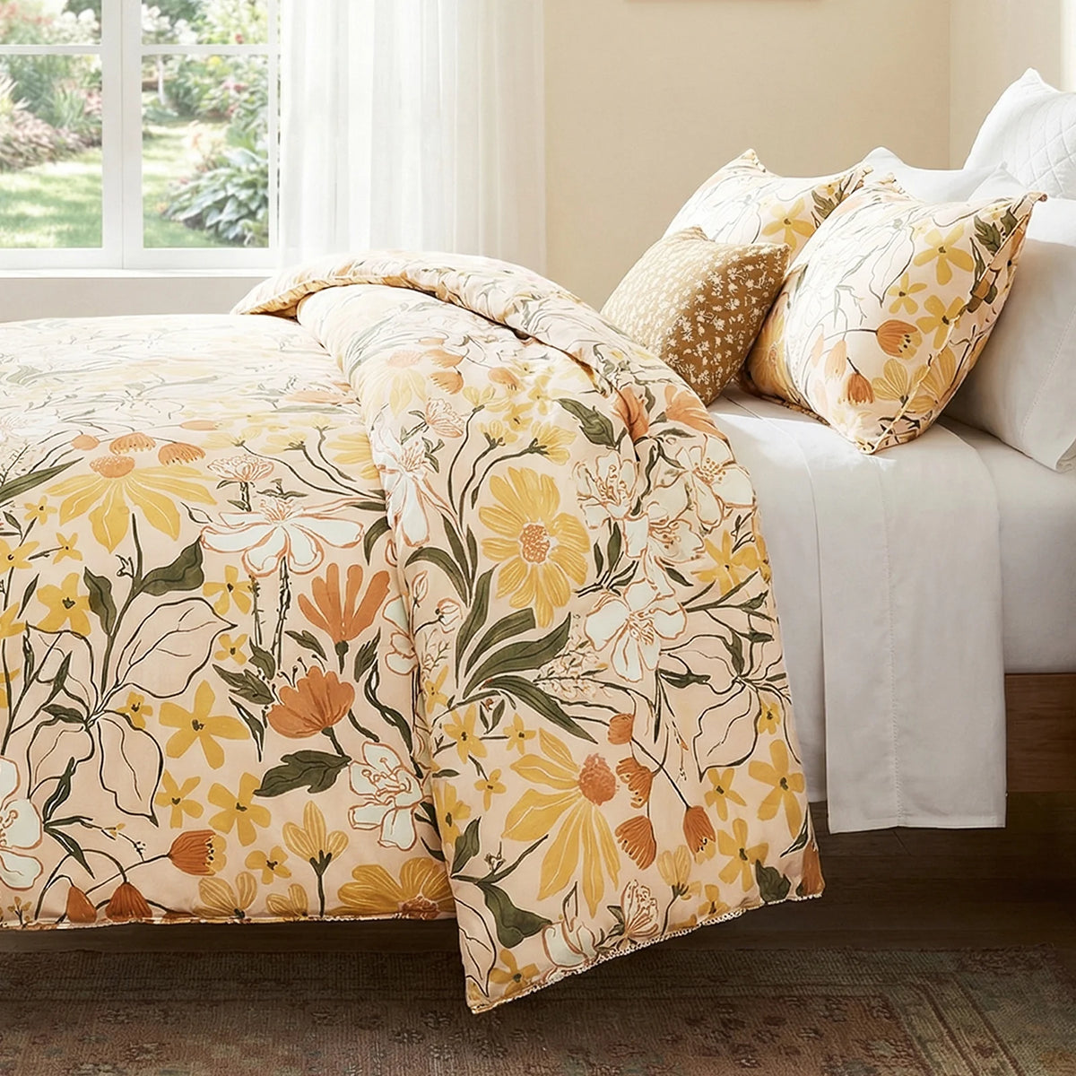 Vintage Floral Cotton Duvet Cover Set With Zipper Closure