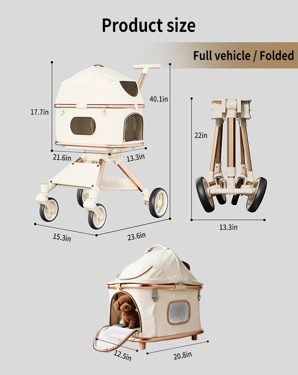 Premium Pet Stroller For Dogs And Cats With Safety Leashes