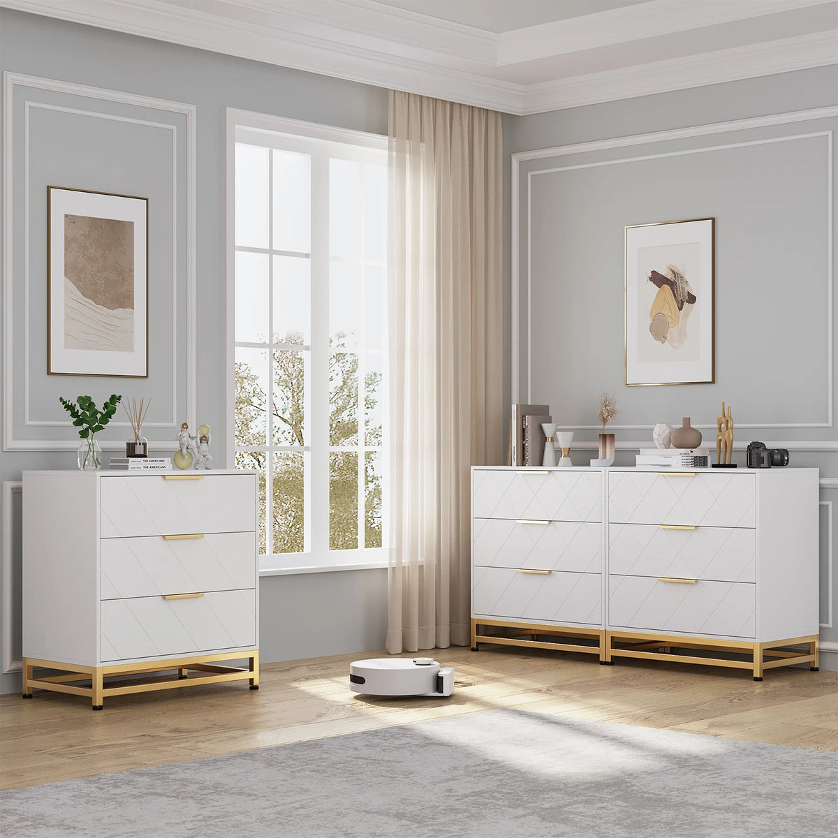 EliteZ Modern Three Drawers Bedroom Wooden Storage Dresser