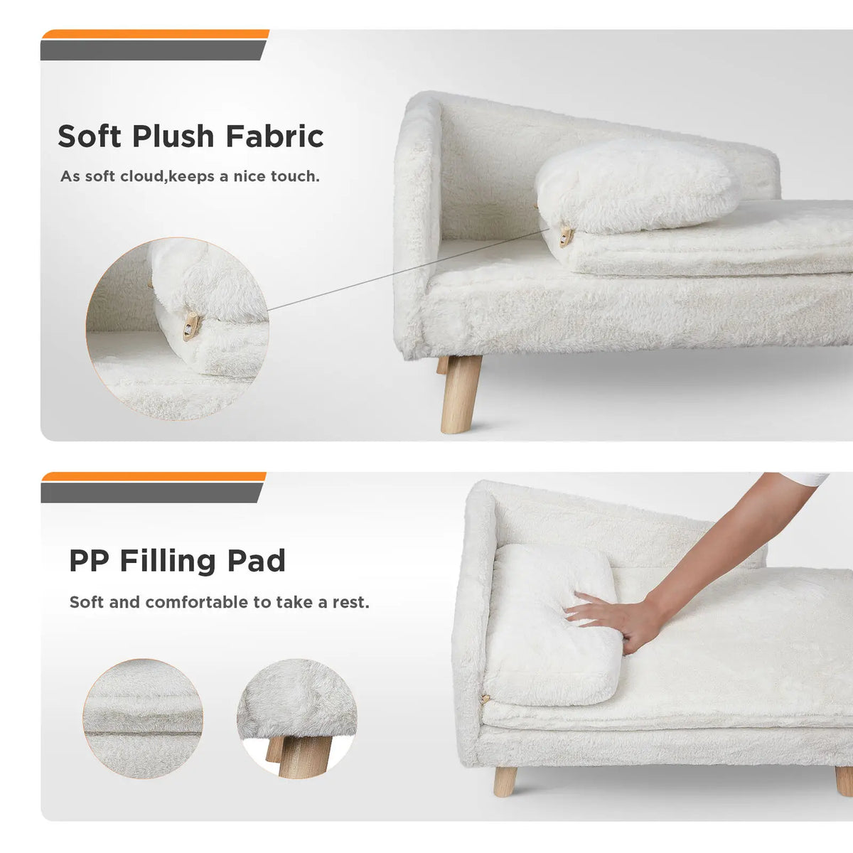 Elevated Wooden Pet Sofa Bed With Plush Cushion For Pets