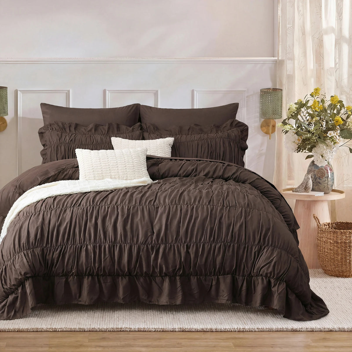 Soft Microfiber Ruffle Ruched Duvet Cover Set With Boho Charm
