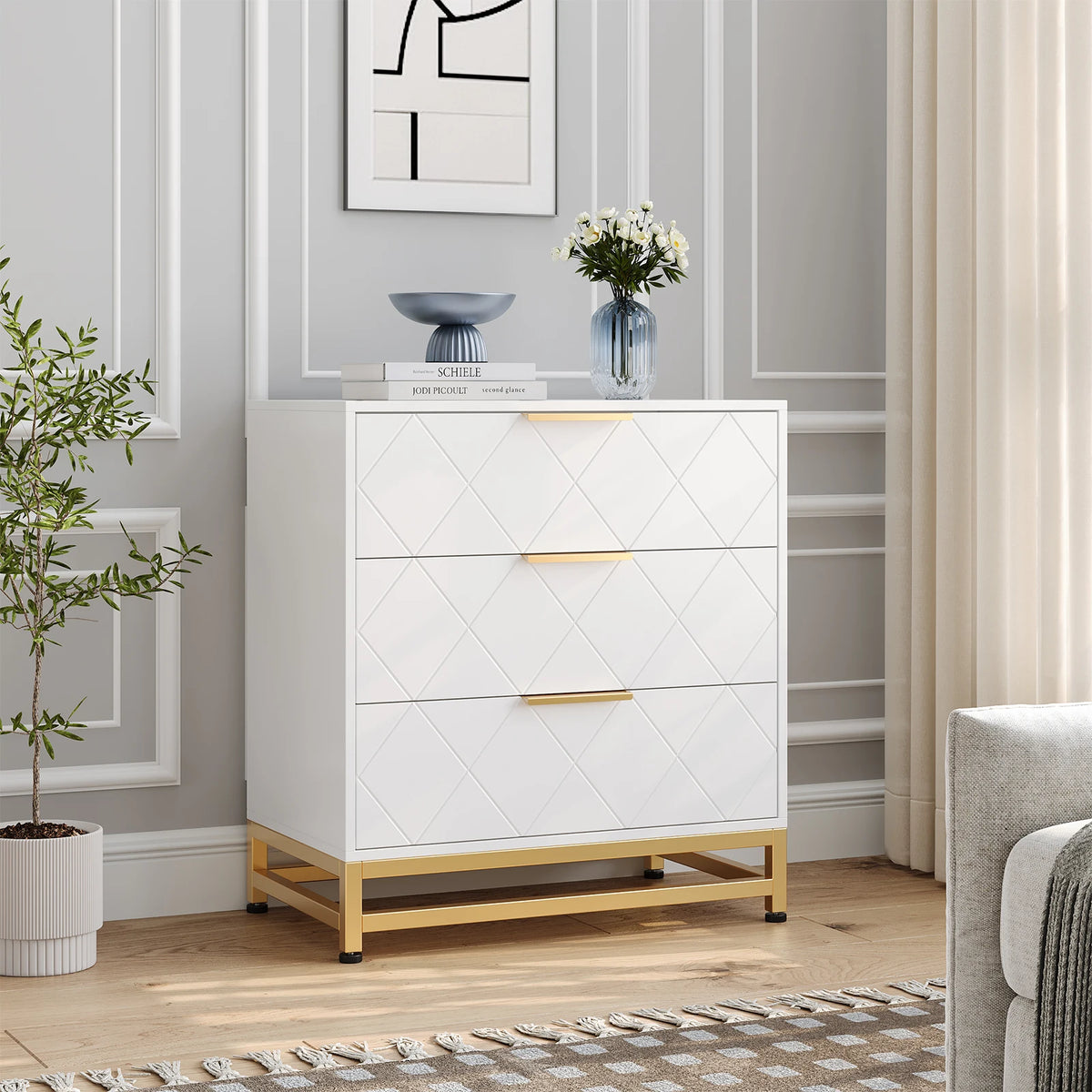 EliteZ Modern Three Drawers Bedroom Wooden Storage Dresser