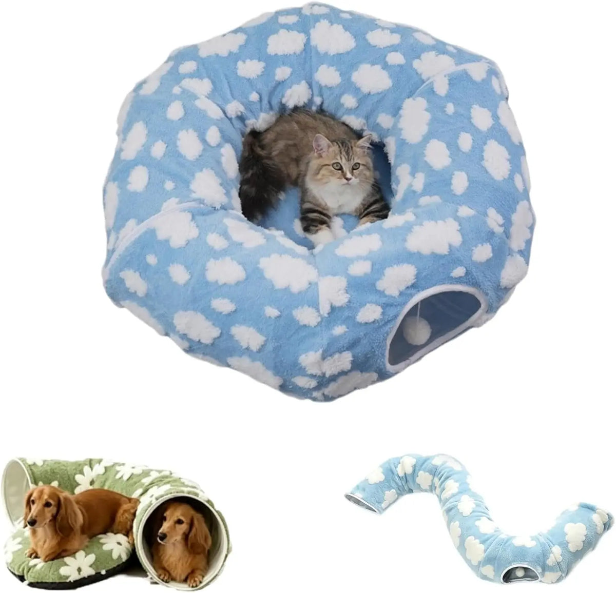 Floral Padded Foldable Tunnel Bed Designed For Dachshunds
