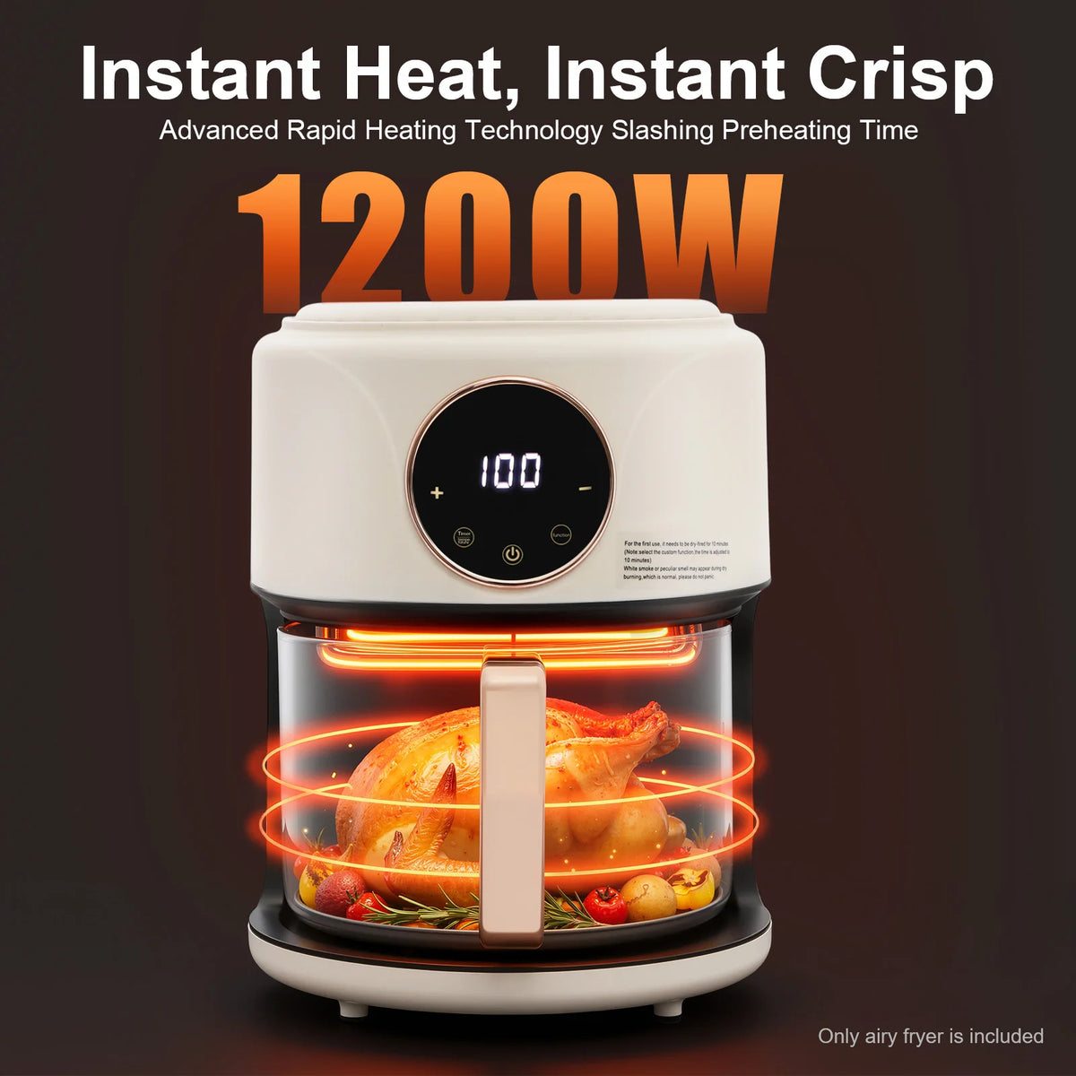Smart Glass Touchscreen Air Fryer With Eight Cooking Presets