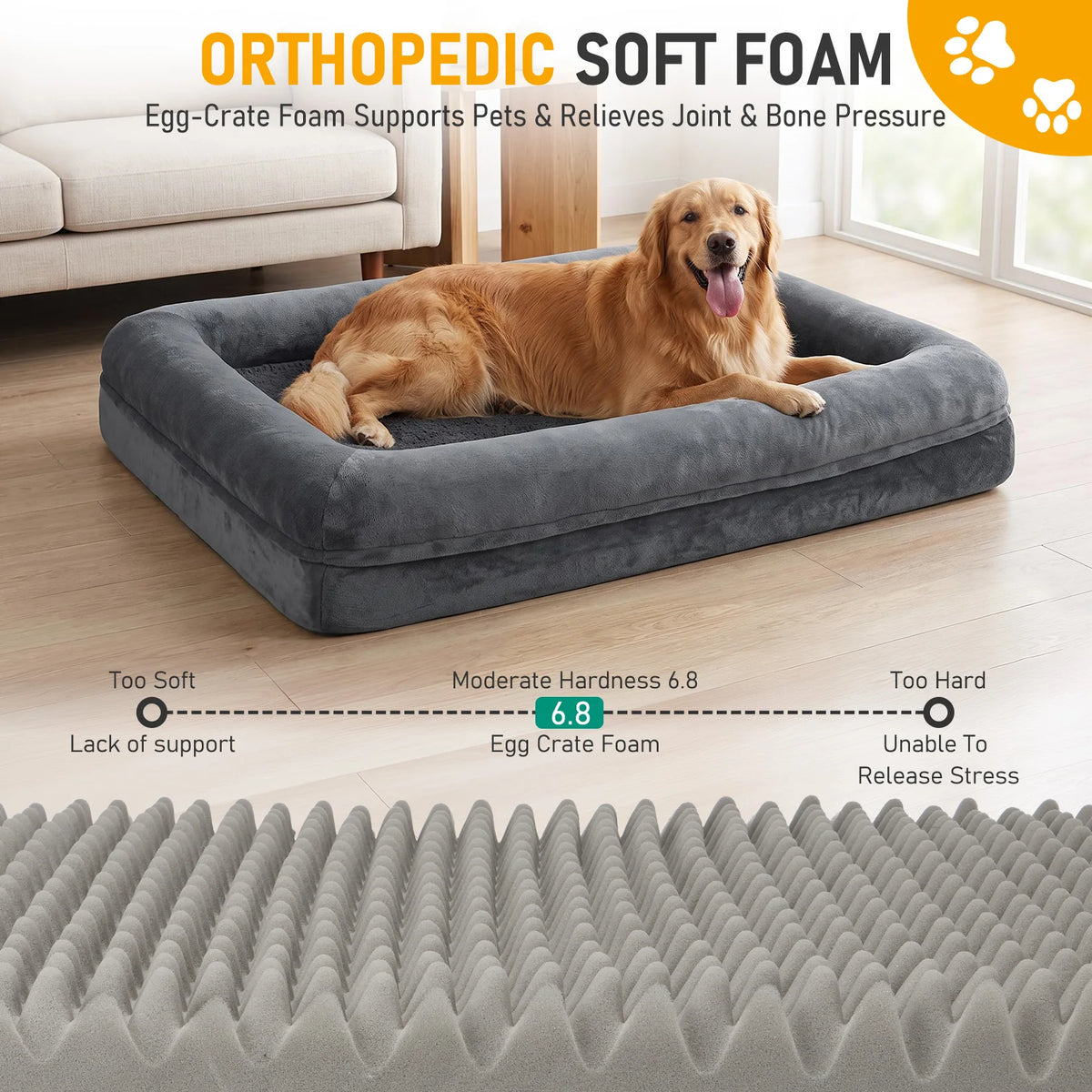 Outwind Orthopedic Bolster Dog Bed Washable Non Slip Bottom