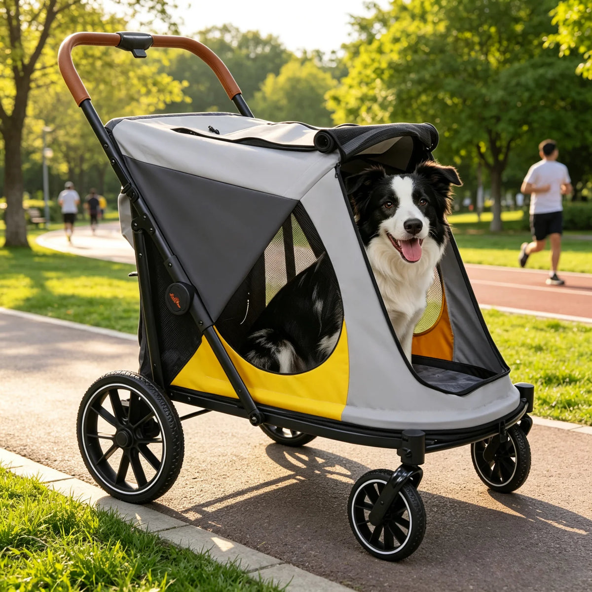 Foldable Dog Jogger Stroller With Storage Pockets And Wheels