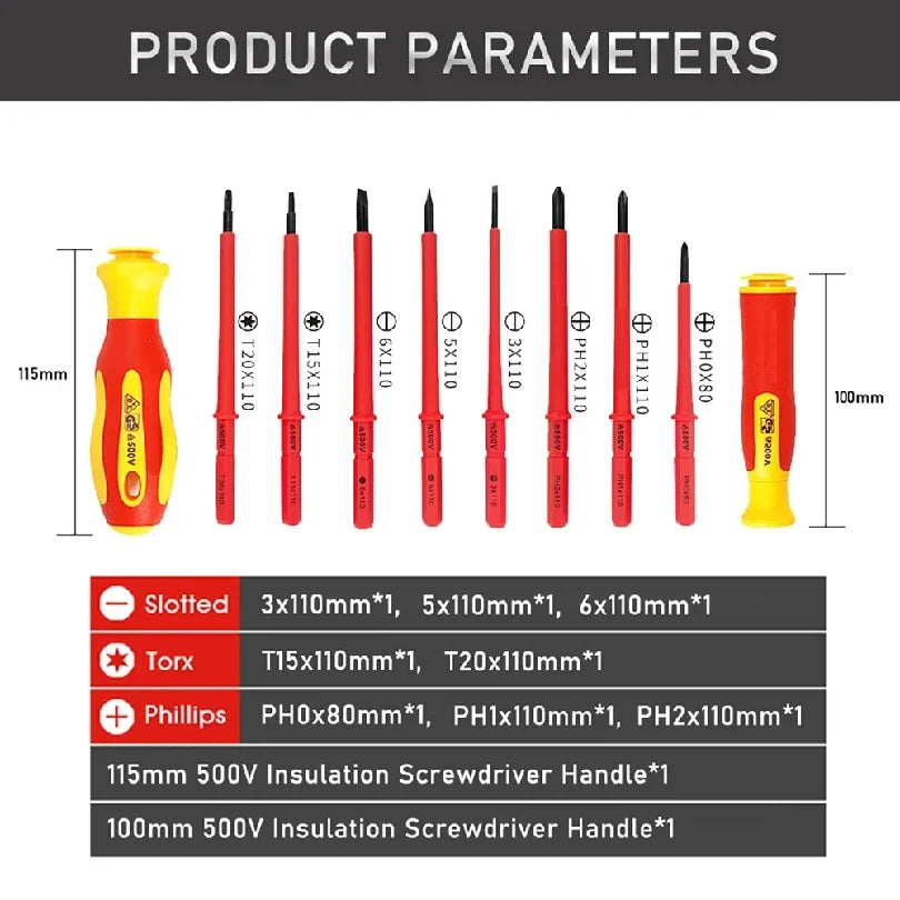 VDE Insulated Interchangeable Screwdriver Set With Magnetic Blades And Case