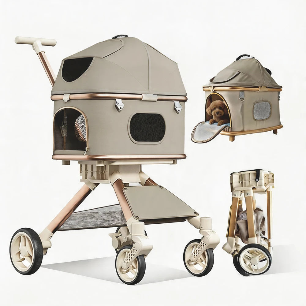 Premium Pet Stroller For Dogs And Cats With Safety Leashes
