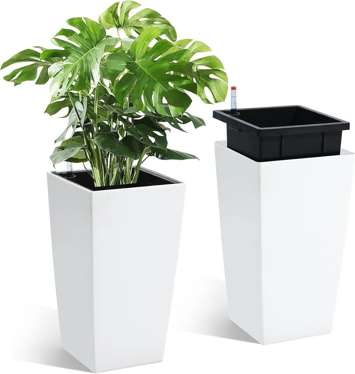 Twister.Ck Two Planters With Drainage Water Monitor For Indoor Outdoor