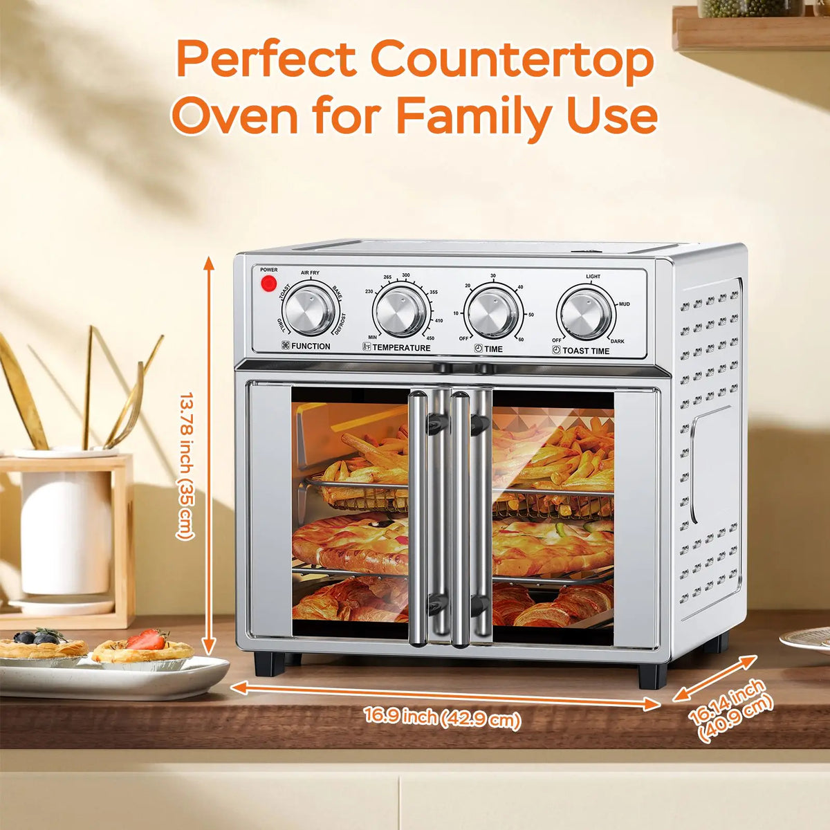 Stainless Steel French Door Air Fryer Convection Toaster Oven 1700W