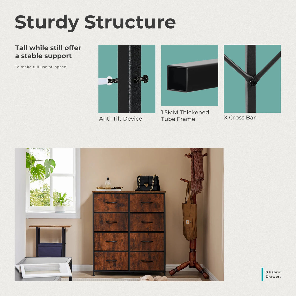 MCQ Modern Eight Drawer Fabric Storage Cabinet For Living Room