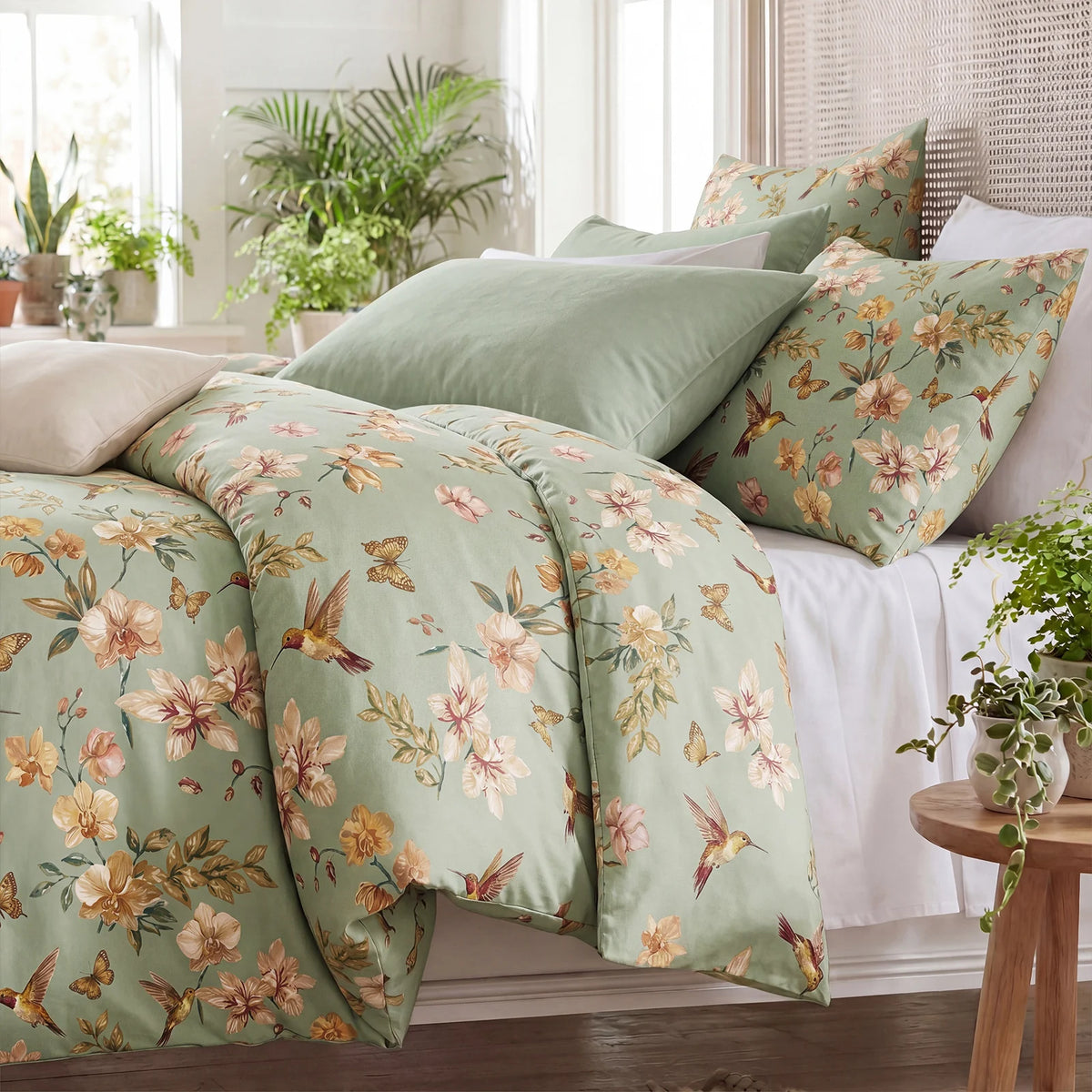 Vintage Floral 100% Cotton Duvet Cover Set Zipper 3 Piece
