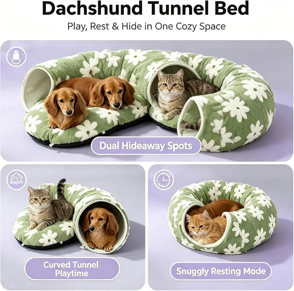 Floral Padded Foldable Tunnel Bed Designed For Dachshunds