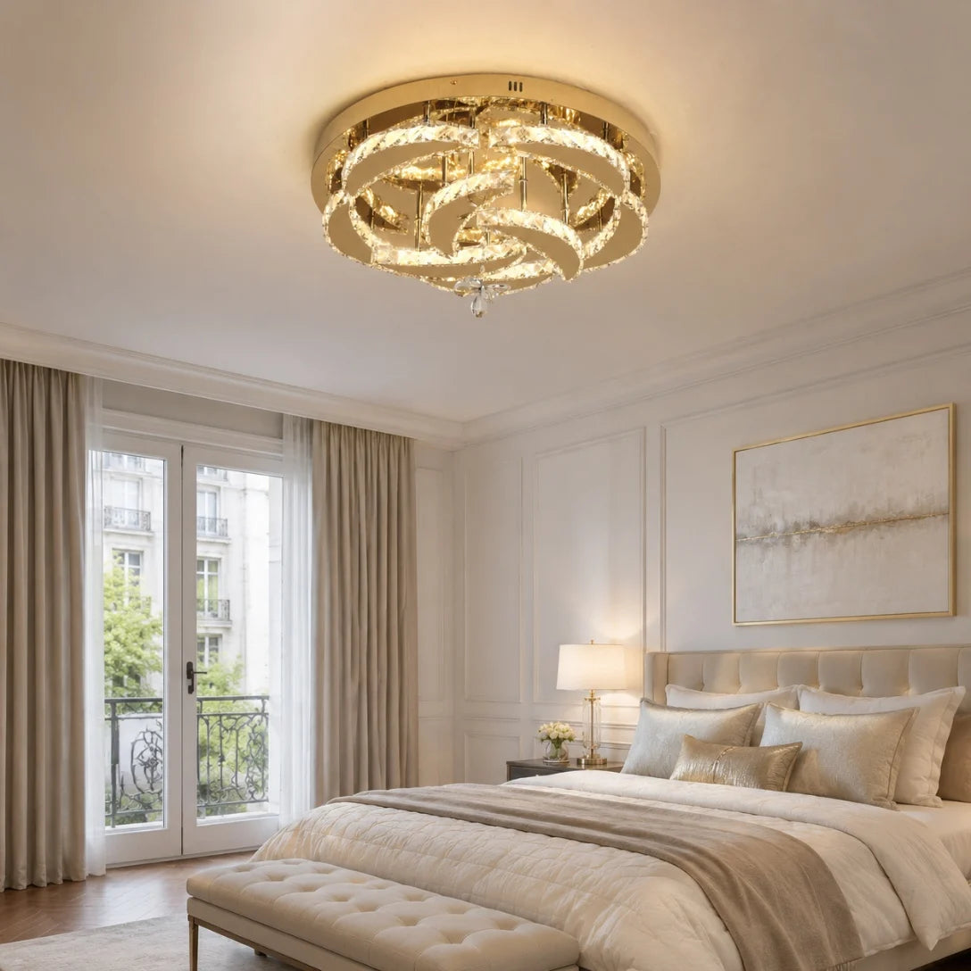 GreeLustr Crystal LED Chandelier Dimmable Flush Mount Ceiling Light