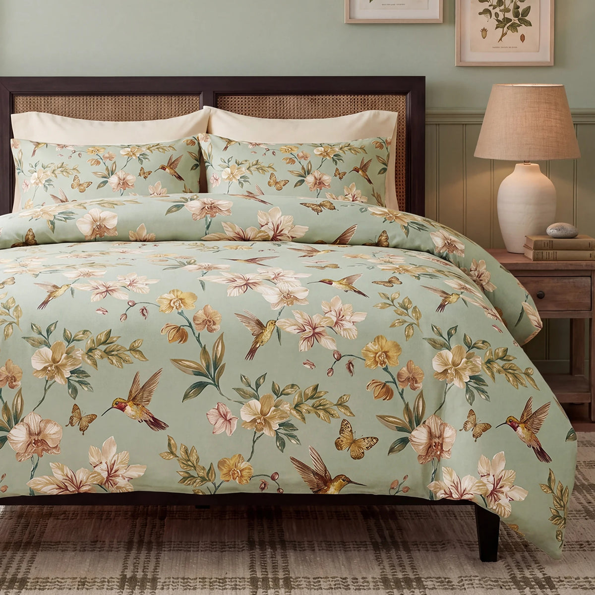 Vintage Floral 100% Cotton Duvet Cover Set Zipper 3 Piece