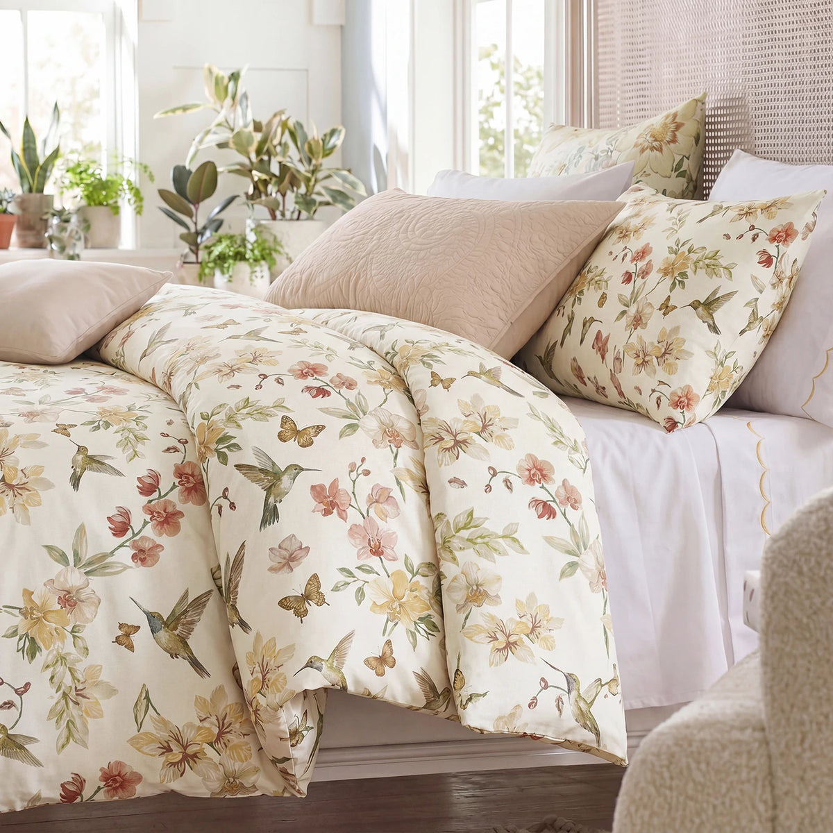 Vintage Floral 100% Cotton Duvet Cover Set Zipper 3 Piece