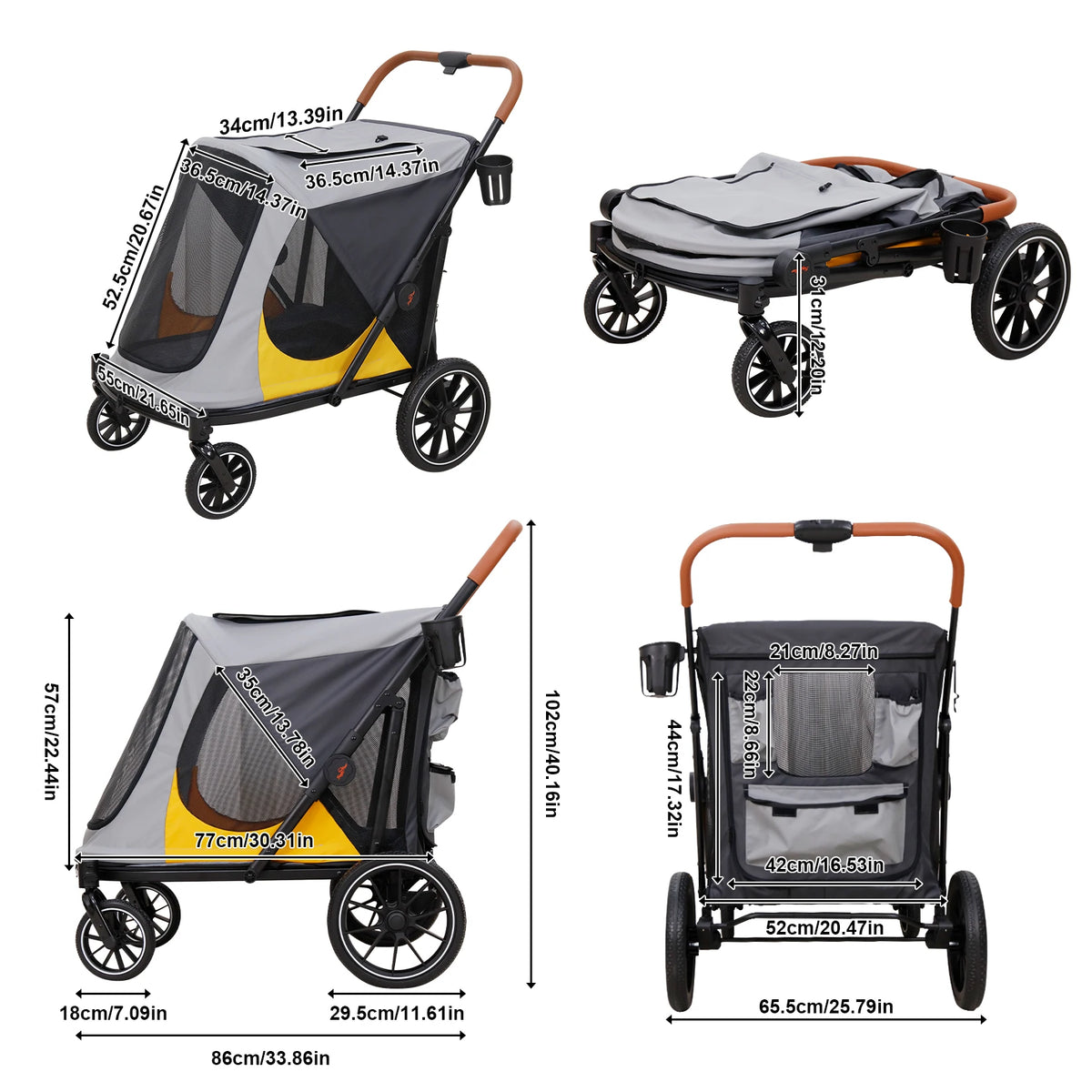 Four Wheel Foldable Pet Stroller For Senior Dogs And Cats