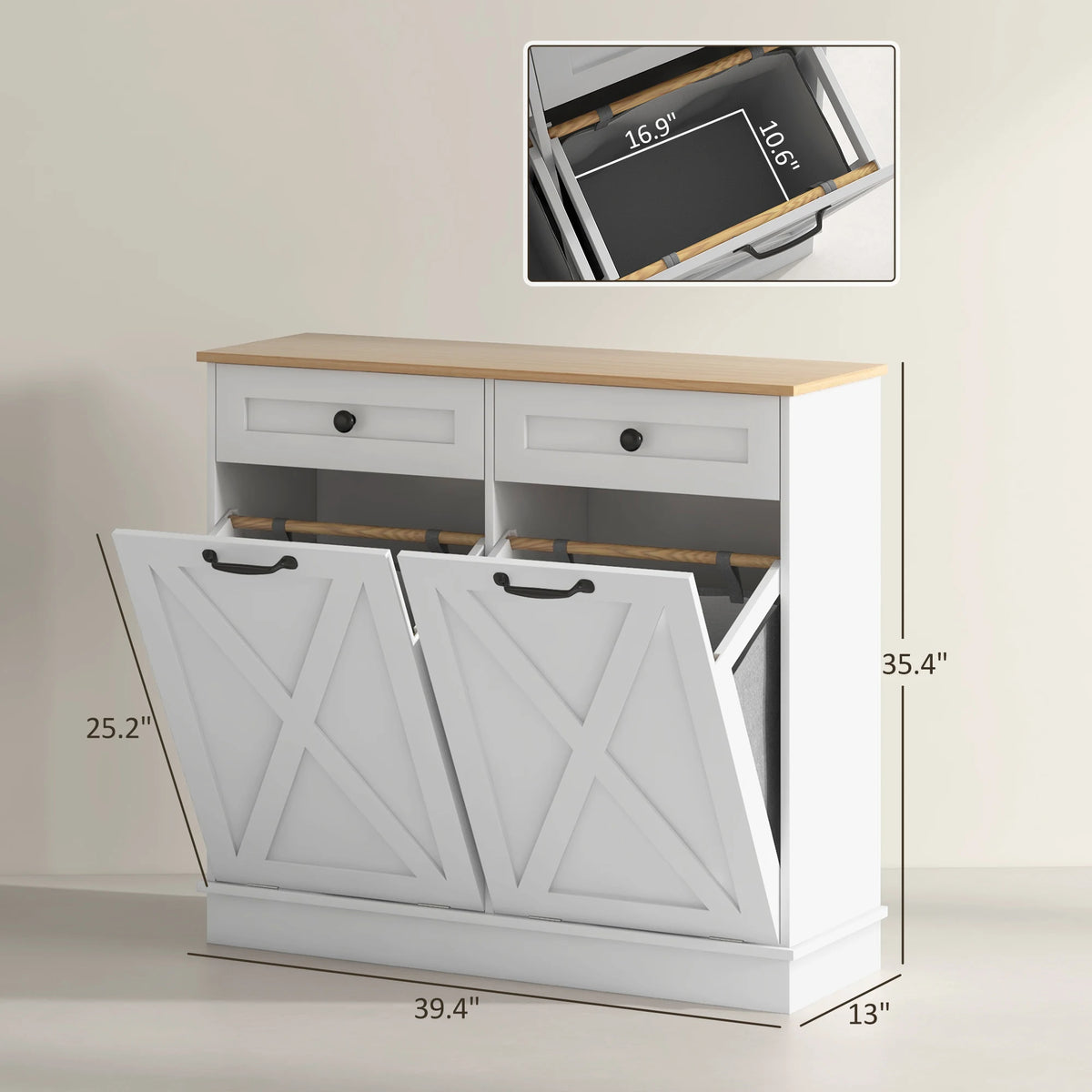 HOMCOM Double Tilt Out Laundry Hamper Cabinet With Dual Drawers