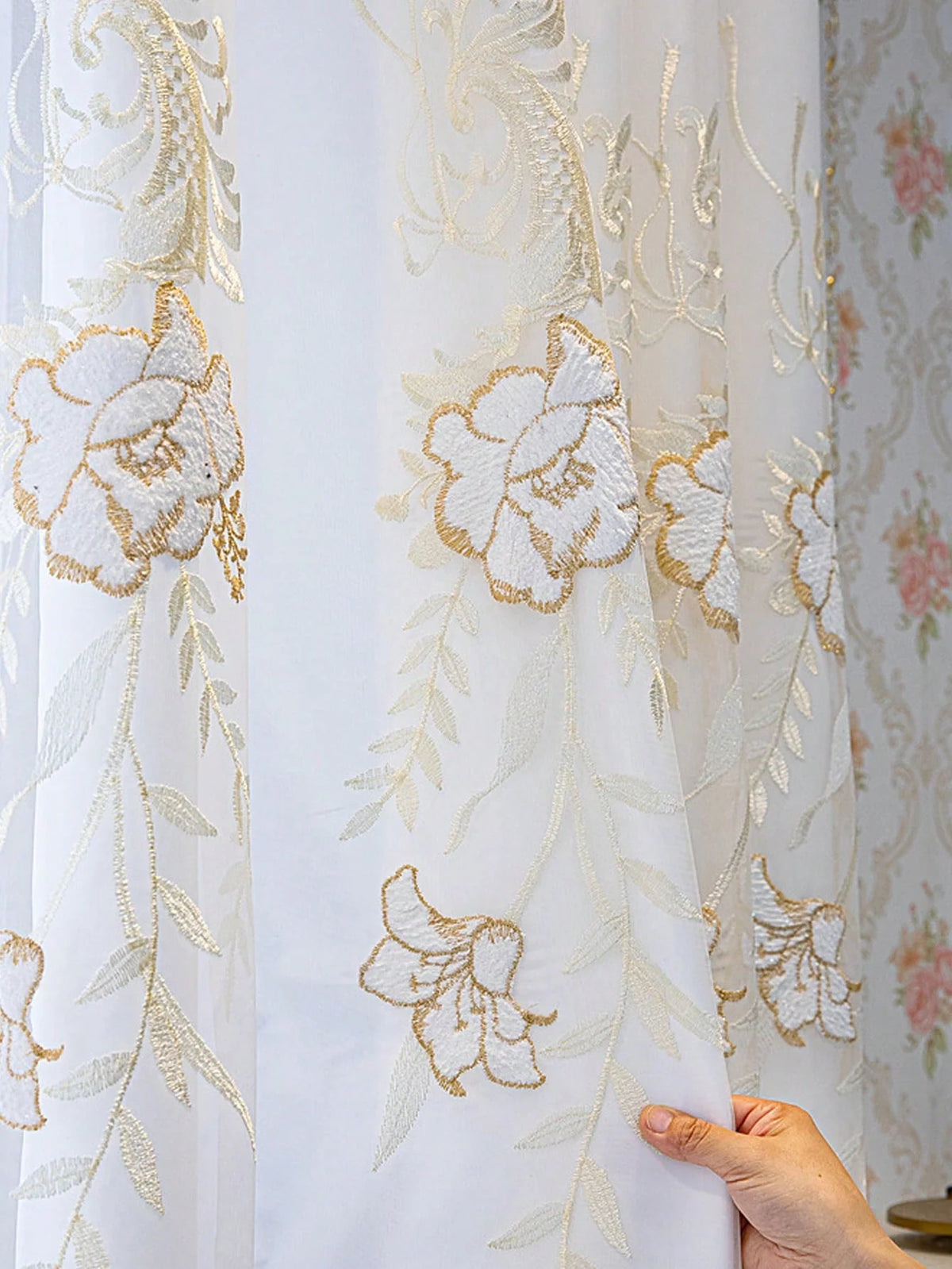 Double Layer Luxury Embroidered Blackout Sheer Curtain Panels
