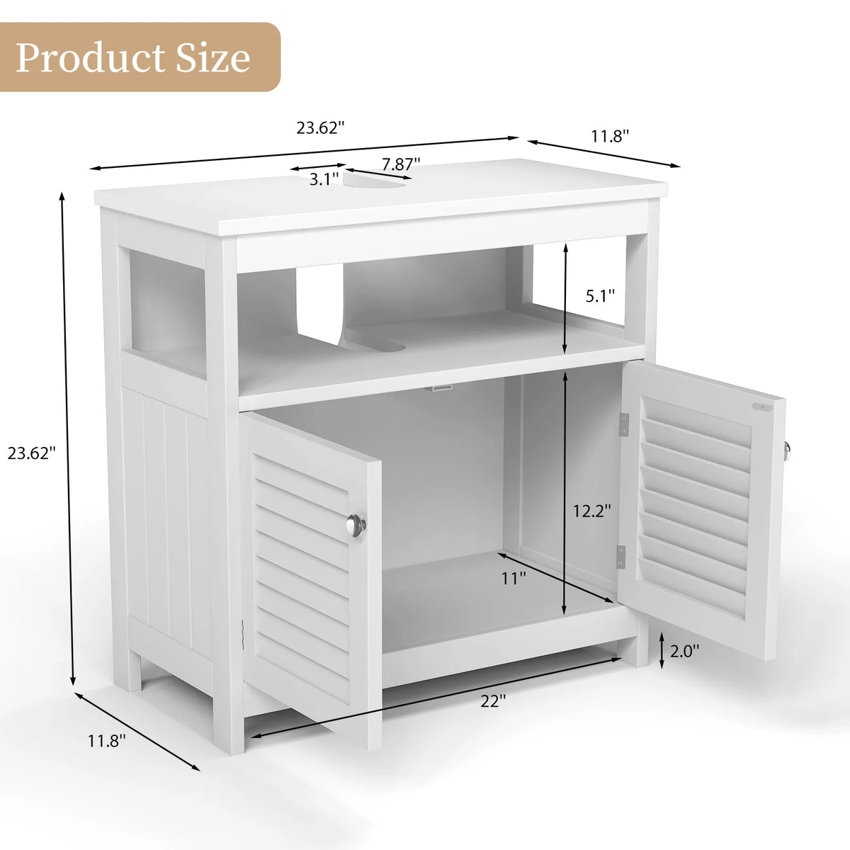Freestanding Wooden Bathroom Storage Cabinet With Shutter Doors