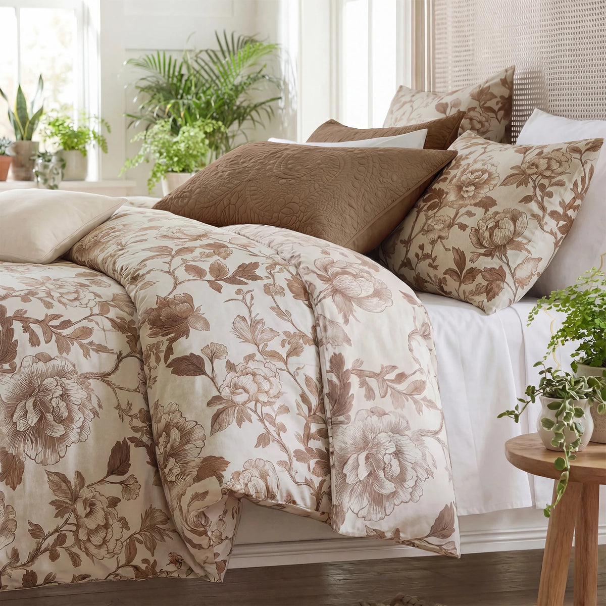 Vintage Floral Cotton Duvet Cover Set With Zipper Closure