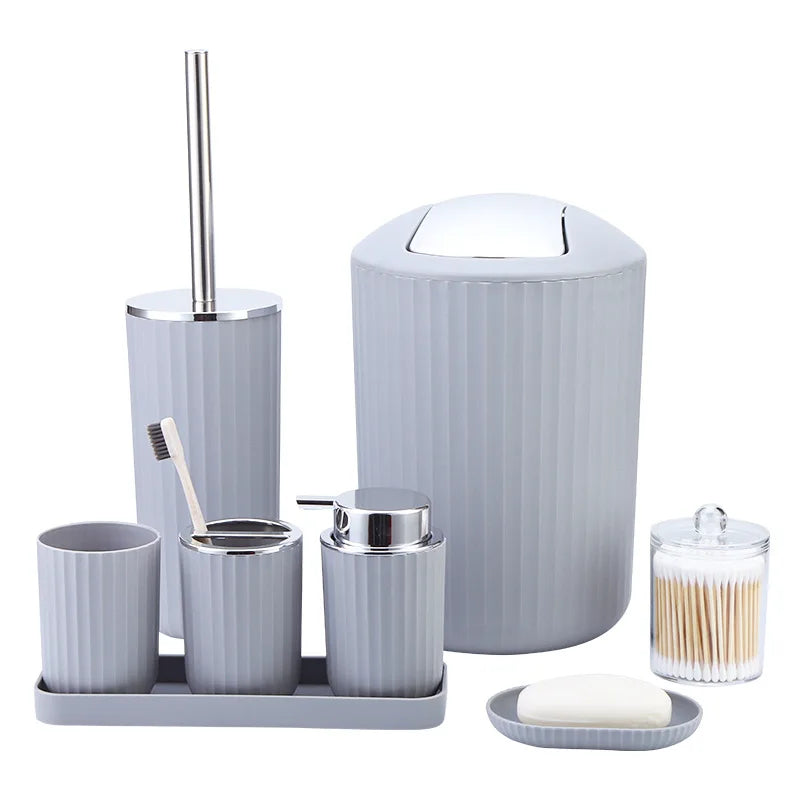 Plastic Bathroom Set With Toothbrush Holder Soap Box Toilet Brush