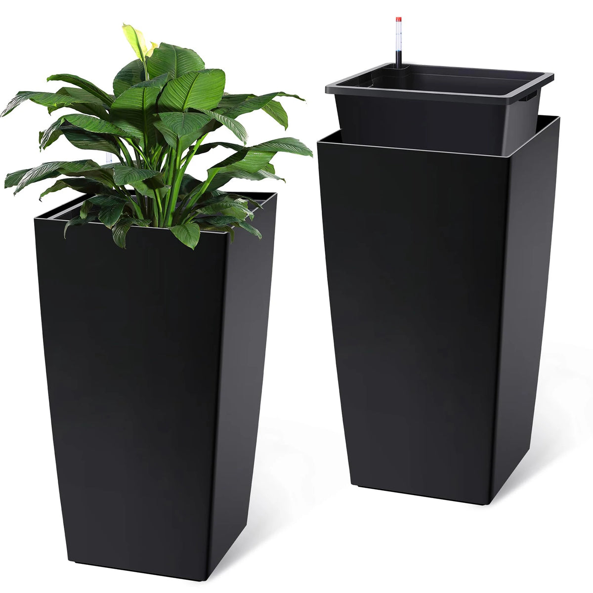 HiMiss Self Watering Planters Set With Drainage And Wheels