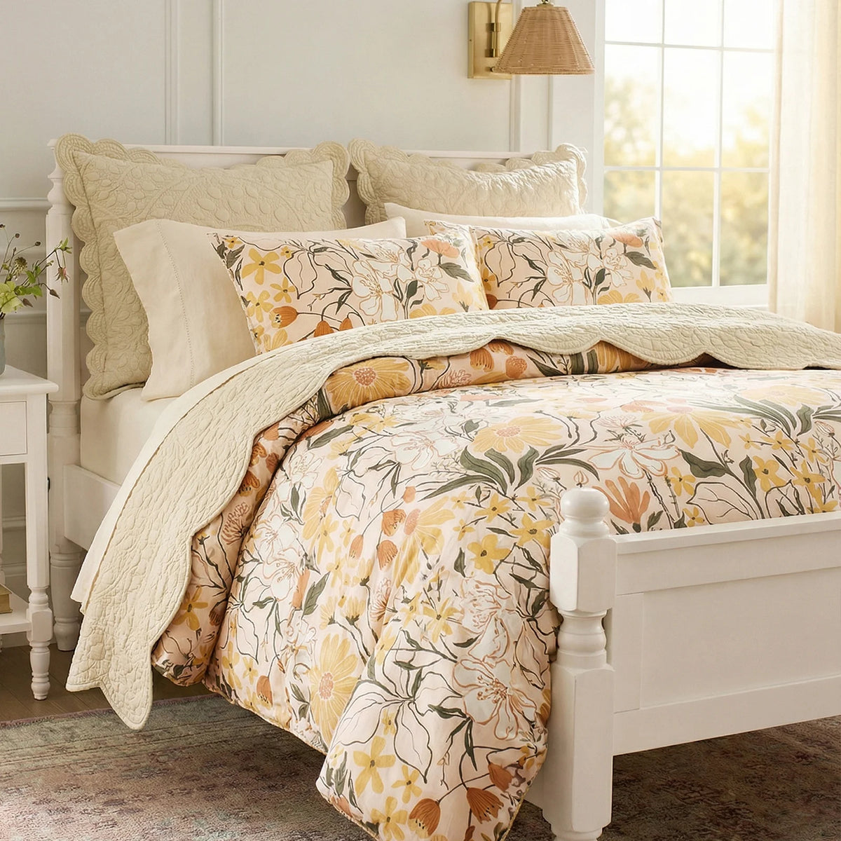 Vintage Floral Cotton Duvet Cover Set With Zipper Closure