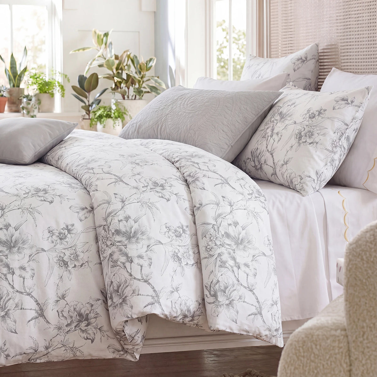 Vintage Floral 100% Cotton Duvet Cover Set Zipper 3 Piece
