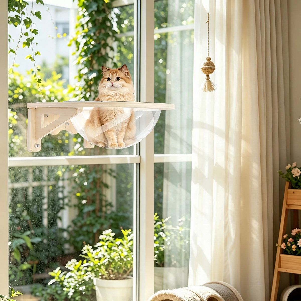 Modern Wall Mounted Wooden Cat House With Clear Viewing Window