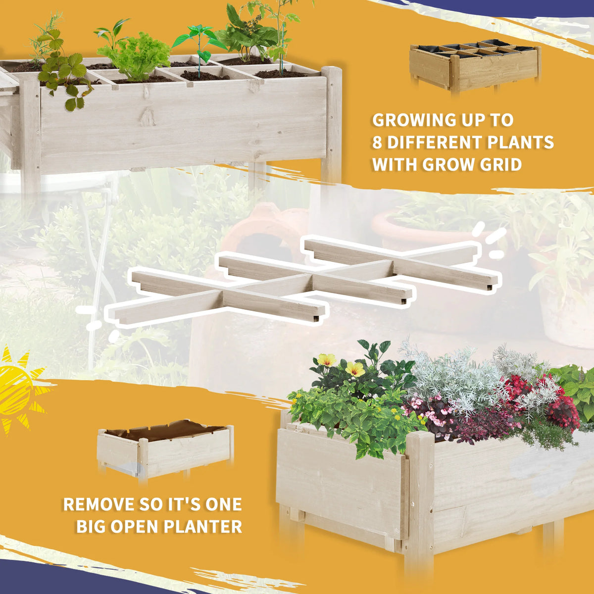 Outsunny Raised Garden Planter Box With Eight Grow Grids And Shelf