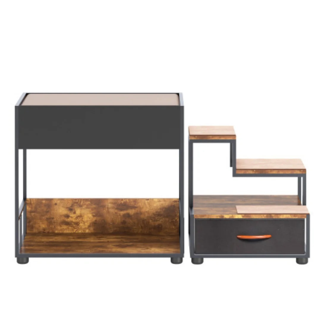 Multi-Level Elevated Dog Bunk Bed with Steps and Storage Drawer