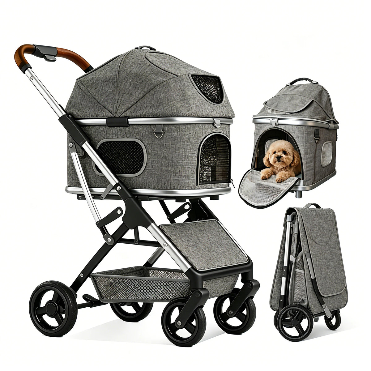 Premium Pet Stroller For Dogs And Cats With Safety Leashes