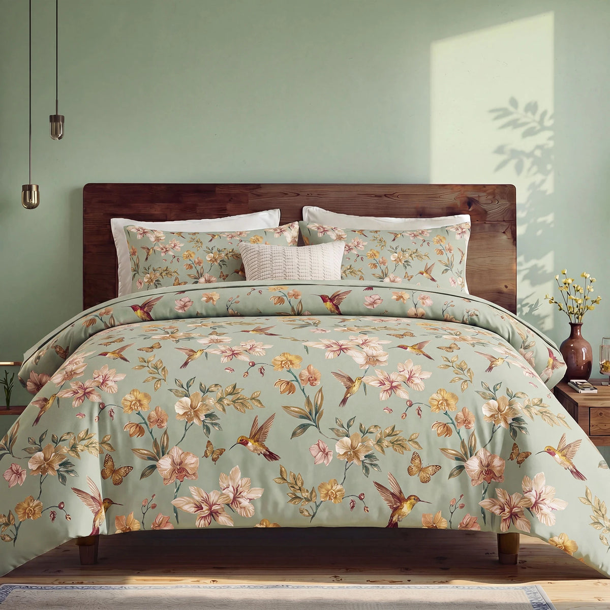 Vintage Floral 100% Cotton Duvet Cover Set Zipper 3 Piece