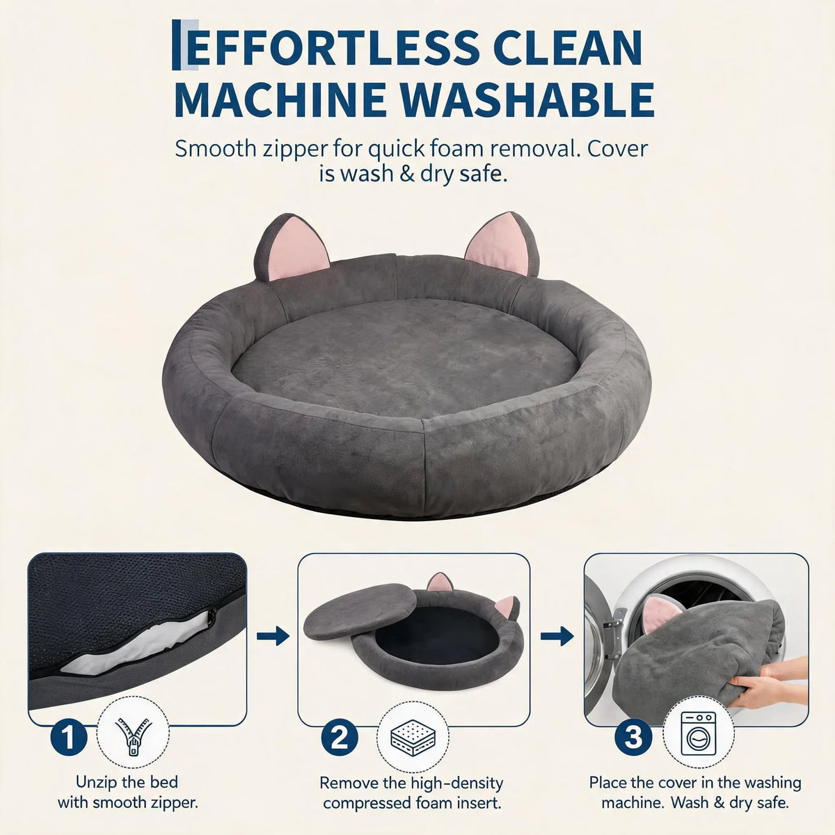 HiMISS Orthopedic Memory Foam Dog Bed With Washable Cover