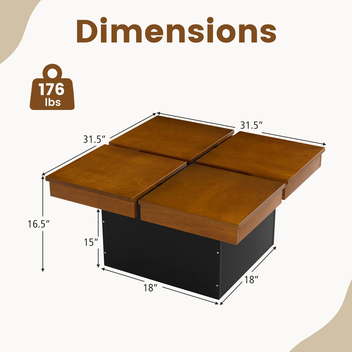Homasis Square Coffee Table With Solid Wood Veneer Recessed Base