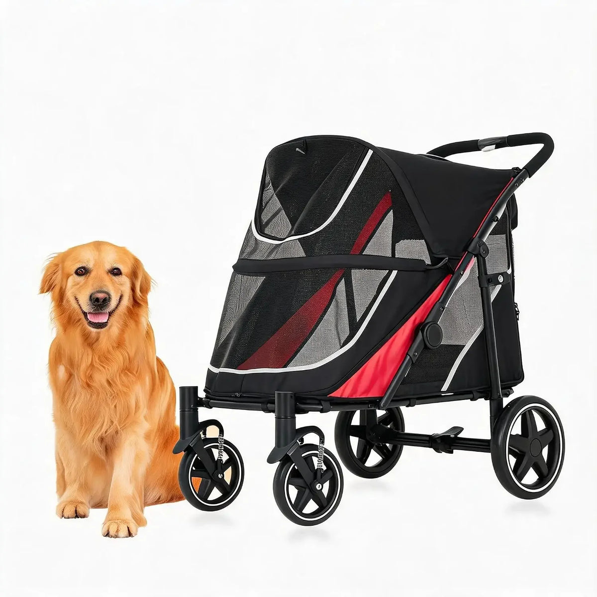Garvee Heavy Duty Dog Stroller With Mesh And Storage Basket