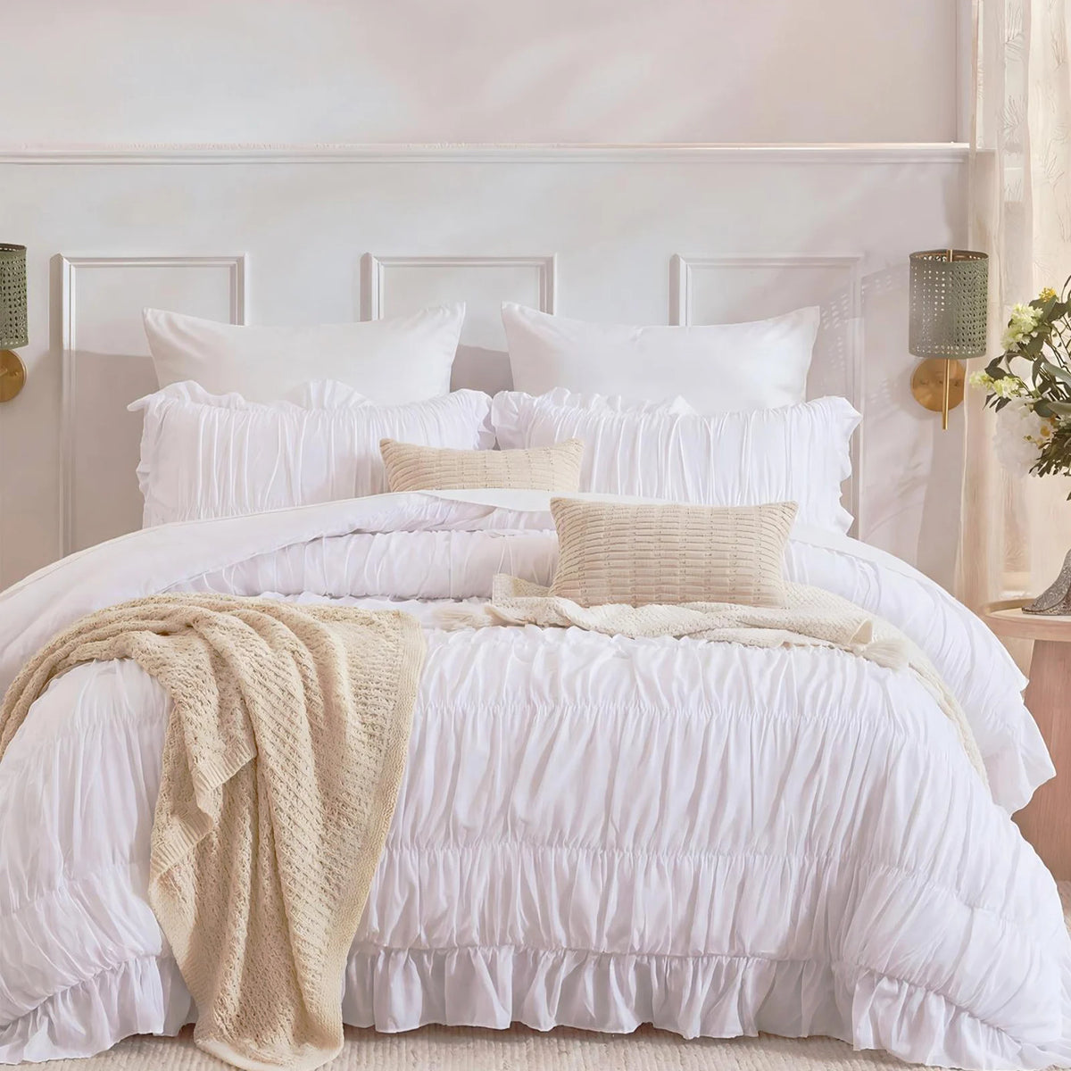 Soft Microfiber Ruffle Ruched Duvet Cover Set With Boho Charm