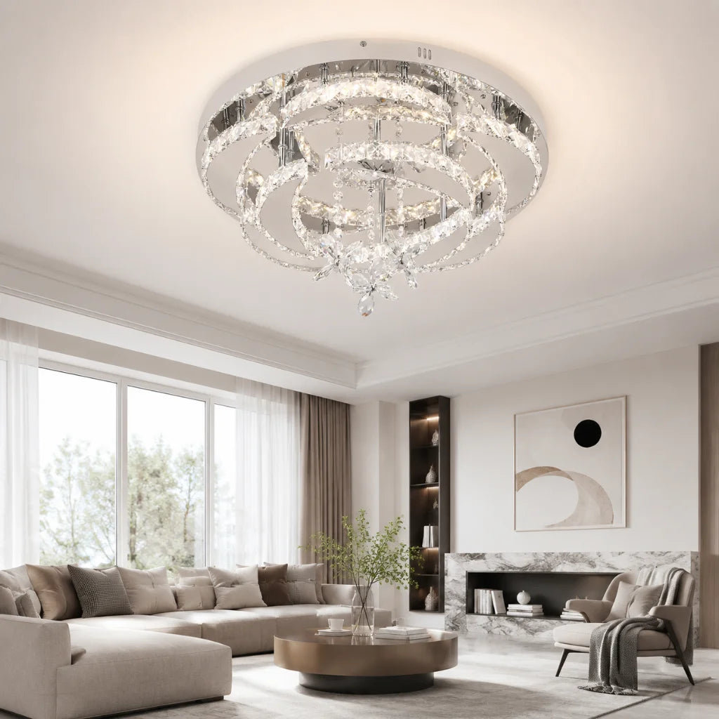 GreeLustr Crystal LED Chandelier Dimmable Flush Mount Ceiling Light