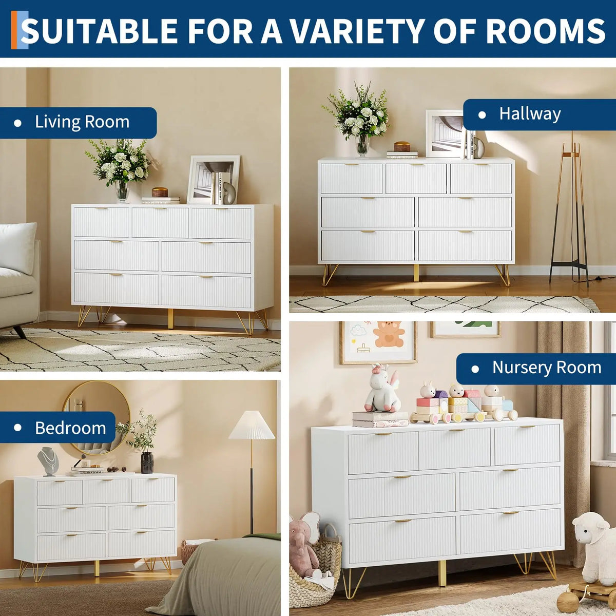 HiMiss Contemporary Seven Drawer Wooden Storage Cabinet